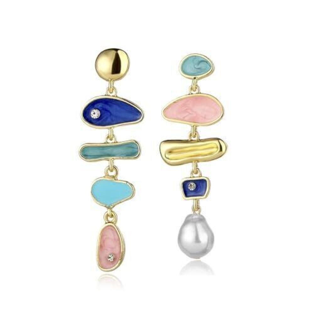 4489 Elegant Irregular Colorful Baroque Pearl Dangle Earrings - Gold Long